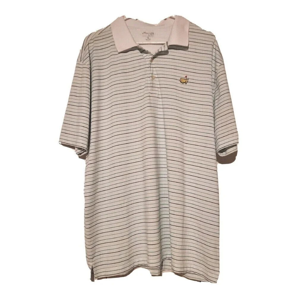 Master Tech Polo Shirt Mens Golf White Green Striped Xlarge Short Sleeve Collar